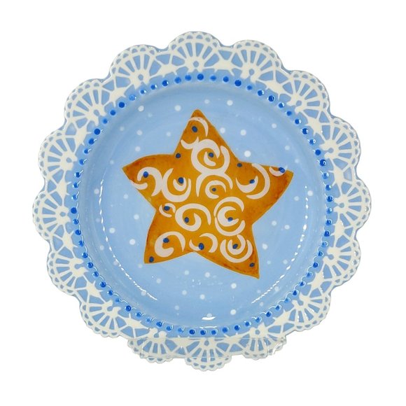 Paula Dean Set/4 Sugar Cookie "Suite" Dessert Plates Scalloped Hand Painted Holi - Picture 7 of 11